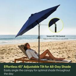 Keplin 2m Tilting Parasol Umbrella - Crank & Tilt Sun Shade with Cover in Navy - thumbnail 3