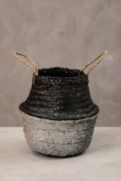 Orsina Black & Silver Seagrass Storage Basket, Decorative Organizer With Handles, Small Seagrass Storage Basket - thumbnail 4