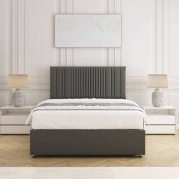 "BSSPOKE Florence Divan Bed Plush Velvet 24""Headboard & No Mattress No Drawers in Grey - Size: Small Double" - thumbnail 2
