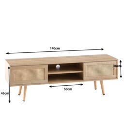 Moderna Scandi Style TV Stand, Light Wood with Rattan Doors, 140cm Wide in Brown - thumbnail 7