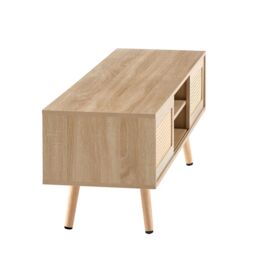 Moderna Scandi Style TV Stand, Light Wood with Rattan Doors, 140cm Wide in Brown - thumbnail 5