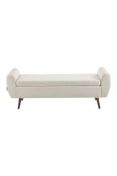 Living and Home Teddy Fur 2-Seat Upholstered Storage Bench with Side Arms and Walnut Colored Legs in Beige - thumbnail 4