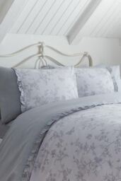 Dreams & Drapes 'Kristen' Frill Detail Duvet Cover Set in Grey - Size: Double - thumbnail 2