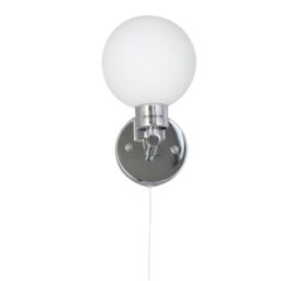 First Choice Lighting Pair of Polished Chrome IP44 Bathroom Pull Cord Globe Wall Lights in Silver - thumbnail 5
