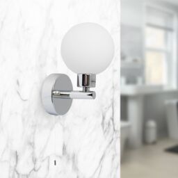 First Choice Lighting Pair of Polished Chrome IP44 Bathroom Pull Cord Globe Wall Lights in Silver - thumbnail 6
