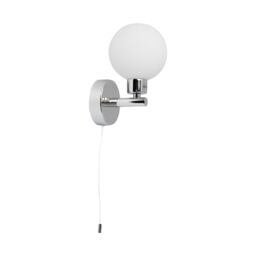 First Choice Lighting Pair of Polished Chrome IP44 Bathroom Pull Cord Globe Wall Lights in Silver - thumbnail 4