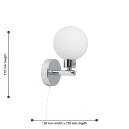 First Choice Lighting Pair of Polished Chrome IP44 Bathroom Pull Cord Globe Wall Lights in Silver - thumbnail 7