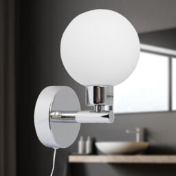 First Choice Lighting Pair of Polished Chrome IP44 Bathroom Pull Cord Globe Wall Lights in Silver - thumbnail 8