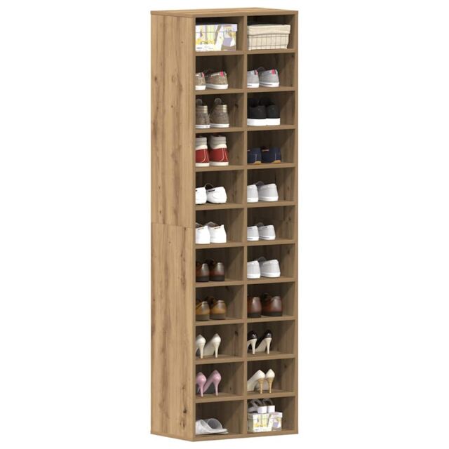 Berkfield Home Shoe Cabinet Artisan Oak 54x34x183 cm Engineered Wood in Brown - Size: 54 x 34 x 183 cm - image 1