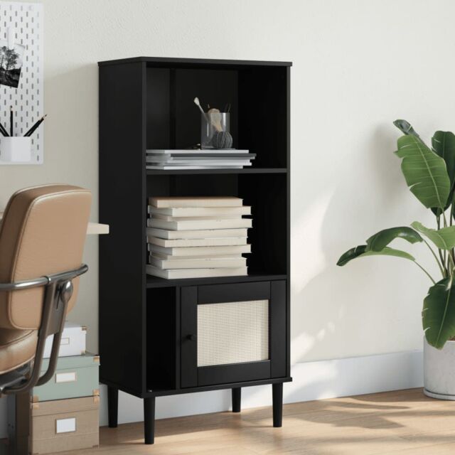 Berkfield Home Bookcase SENJA Rattan Look Black 60x35x130 cm Solid Wood Pine - Size: 60 x 35 x 130 cm - image 1