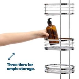 Nordara 3 Tier Oval Bathroom Shower Caddy Storage Shelf Organiser in Silver - thumbnail 5