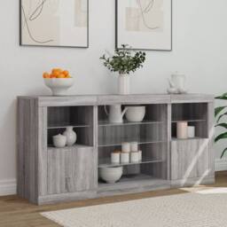 Berkfield Home Sideboard with LED Lights Grey Sonoma 142.5x37x67 cm - thumbnail 3
