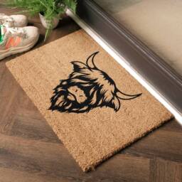 Artsy Mats Cute Animal Highland Cow Doormat in Black - Size: 40 cm x 60 cm - thumbnail 3