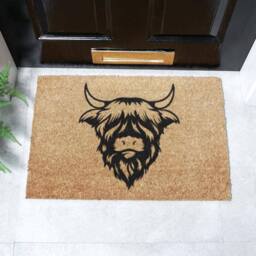 Artsy Mats Cute Animal Highland Cow Doormat in Black - Size: 40 cm x 60 cm - thumbnail 2
