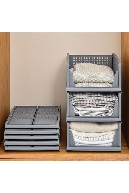 Living and Home Set of 3 Folding Wardrobe Storage Boxes Toy Organizer Kitchen Bedroom in Grey - image 1