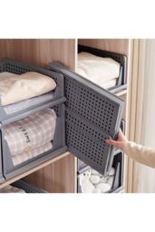 Living and Home Set of 3 Folding Wardrobe Storage Boxes Toy Organizer Kitchen Bedroom in Grey - thumbnail 3
