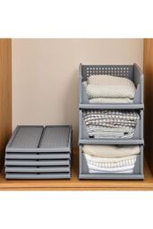 Living and Home Set of 3 Folding Wardrobe Storage Boxes Toy Organizer Kitchen Bedroom in Grey - thumbnail 1