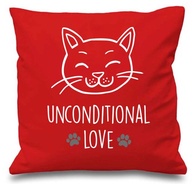 "60 SECOND MAKEOVER Red Cushion Cover Cat Unconditional Love 16"" x 16"" Mum Friend Gift Decorative - Size: 40 cm x 40 cm"