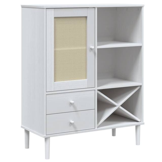 Berkfield Home Highboard SENJA Rattan Look White 90x40x112cm Solid Wood Pine - Size: 90 x 40 x 112 cm - image 1