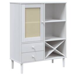 Berkfield Home Highboard SENJA Rattan Look White 90x40x112cm Solid Wood Pine - Size: 90 x 40 x 112 cm