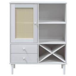 Berkfield Home Highboard SENJA Rattan Look White 90x40x112cm Solid Wood Pine - Size: 90 x 40 x 112 cm - thumbnail 5
