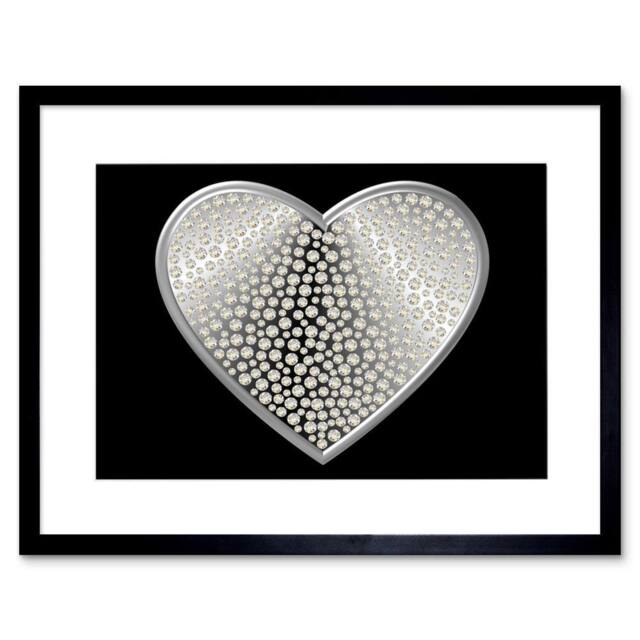 "Artery8 Diamond Heart Silver Bling Home Decor 12x16"" Framed Art Print in Black - Size: W12"" x H16""" - image 1