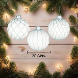 Shatchi Christmas Glass Baubles 12pcs Set - 8cm White Ornaments with 6 Unique Festive Designs - thumbnail 3
