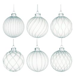 Shatchi Christmas Glass Baubles 12pcs Set - 8cm White Ornaments with 6 Unique Festive Designs - thumbnail 6