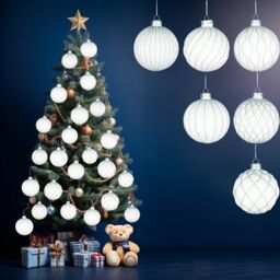Shatchi Christmas Glass Baubles 12pcs Set - 8cm White Ornaments with 6 Unique Festive Designs - thumbnail 5