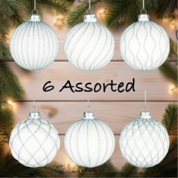 Shatchi Christmas Glass Baubles 12pcs Set - 8cm White Ornaments with 6 Unique Festive Designs - thumbnail 4