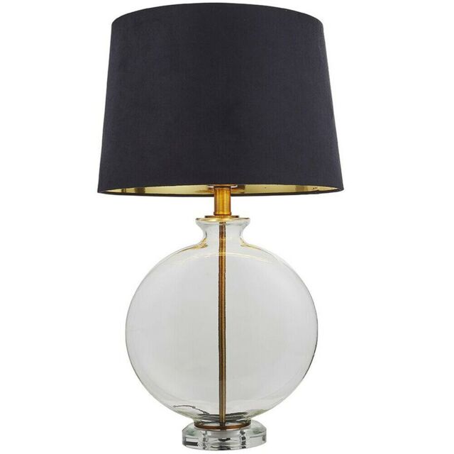 Loops Round Feature Table Lamp Light Clear Glass - Antique Brass - Dark Velvet Shade - image 1