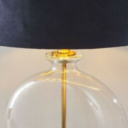 Loops Round Feature Table Lamp Light Clear Glass - Antique Brass - Dark Velvet Shade - thumbnail 4