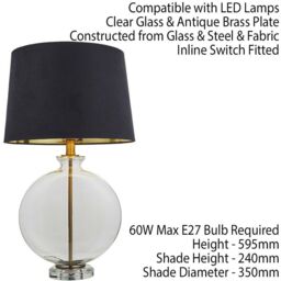 Loops Round Feature Table Lamp Light Clear Glass - Antique Brass - Dark Velvet Shade - thumbnail 2