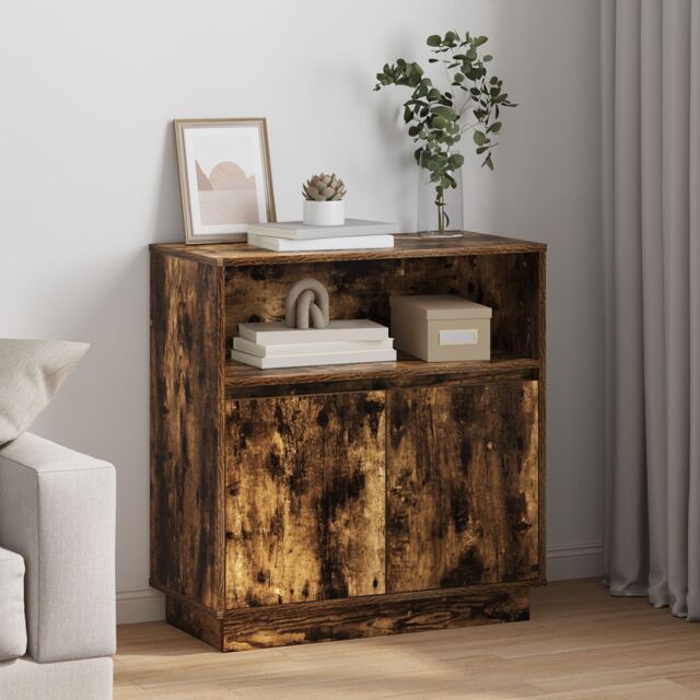 Berkfield Home Sideboard with LED Smoked Oak 71x34, 5x75 cm Engineered Wood in Brown - image 1