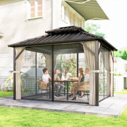 OUTSUNNY 3 x 3.6 m Hardtop Gazebo Canopy with Aluminium Frame, Garden Gazebo in Brown - thumbnail 1