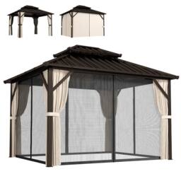OUTSUNNY 3 x 3.6 m Hardtop Gazebo Canopy with Aluminium Frame, Garden Gazebo in Brown - thumbnail 2