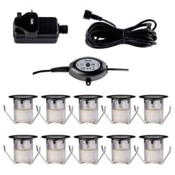 First Choice Lighting Set of 10 - 30mm Black IP67 Warm White LED Decking Kit Photocell - thumbnail 1