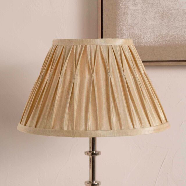 Ruma Champagne Poly Silk Pinch Pleat Lampshade For Table Lamps & Floor Lamps in Gold - image 1