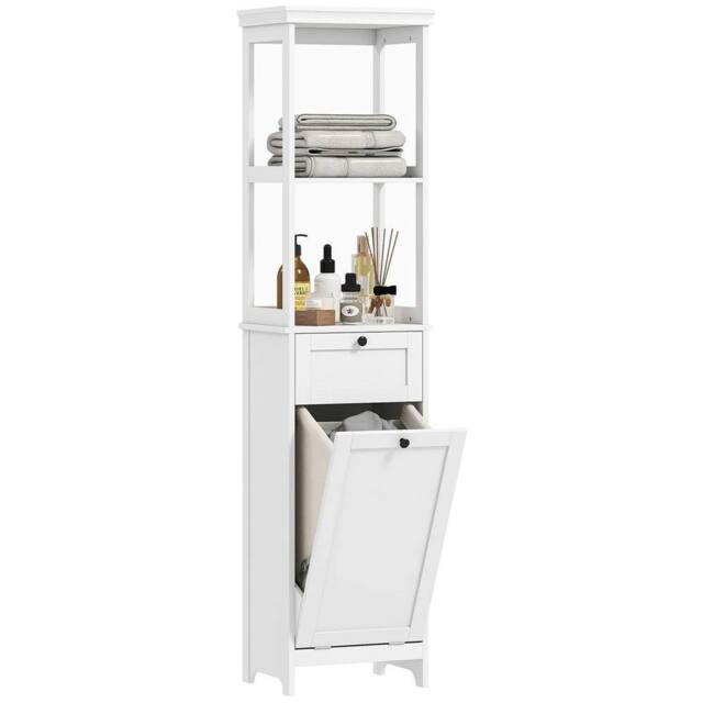Nordara Slim White Bathroom Storage Unit Tilt Out Laundry Cabinet - image 1