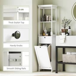 Nordara Slim White Bathroom Storage Unit Tilt Out Laundry Cabinet - thumbnail 3