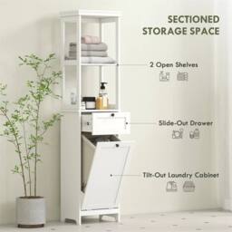 Nordara Slim White Bathroom Storage Unit Tilt Out Laundry Cabinet - thumbnail 6