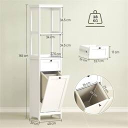 Nordara Slim White Bathroom Storage Unit Tilt Out Laundry Cabinet - thumbnail 2