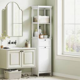 Nordara Slim White Bathroom Storage Unit Tilt Out Laundry Cabinet - thumbnail 4
