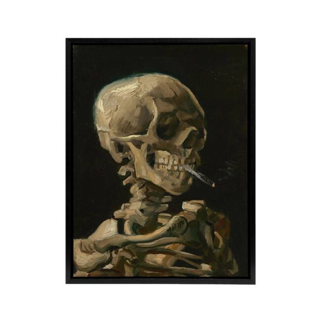 "Artery8 Van Gogh Head Skeleton Burning Framed Canvas Wall Art Print in Black - Size: W12"" x H16""" - image 1