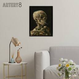 "Artery8 Van Gogh Head Skeleton Burning Framed Canvas Wall Art Print in Black - Size: W12"" x H16""" - thumbnail 3