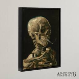 "Artery8 Van Gogh Head Skeleton Burning Framed Canvas Wall Art Print in Black - Size: W12"" x H16""" - thumbnail 2