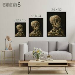 "Artery8 Van Gogh Head Skeleton Burning Framed Canvas Wall Art Print in Black - Size: W12"" x H16""" - thumbnail 4