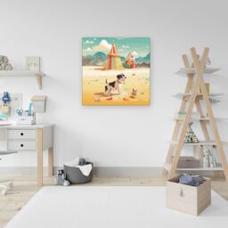 "Warren Reed - Designer Doggy On A Beach Holiday Canvas in Yellow - Size: W16"" x H16""" - thumbnail 3