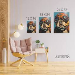 "Artery8 Bulldog Dog With Retro Motorcycle Goggles Canvas Wall Art Print in Blue - Size: W18"" x H24""" - thumbnail 4