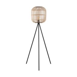 Loops Tripod Floor Lamp Light Black & Wicker 1 x 28W E27 Bulb Tall Living Room